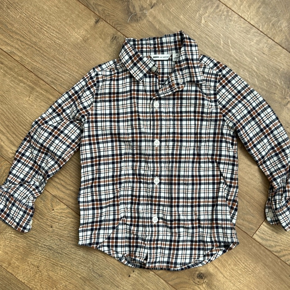Janie and Jack Brown, Navy & White Plaid Button-Down Shirt